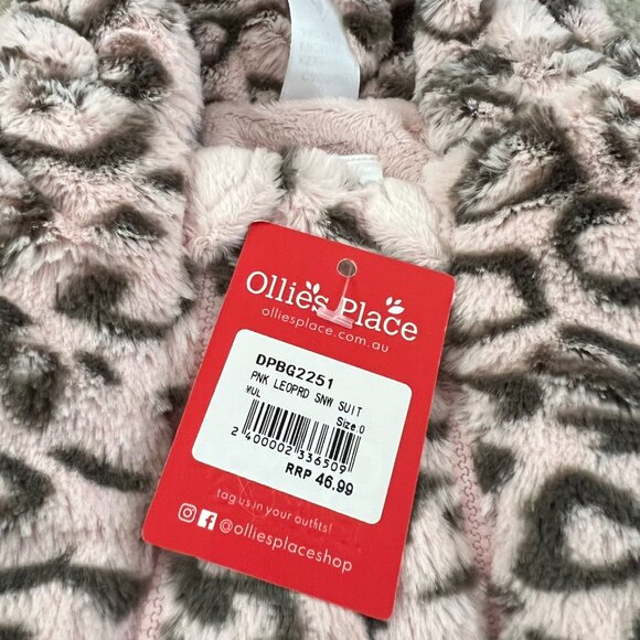 NWT Ollie’s Place Baby Girl Animal Print Faux Fur Bunting One Piece 6-12m - Picture 9 of 10